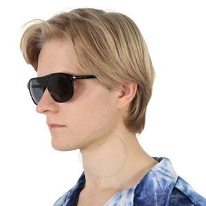 Tom Ford Men Sunglasses Shiny Black Green Polarized Pilot PRESCOTT FT1027 01R